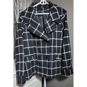 Larry Levine Peacoat Womens XL Plaid Coat 3 Button Double Breasted Jacket New